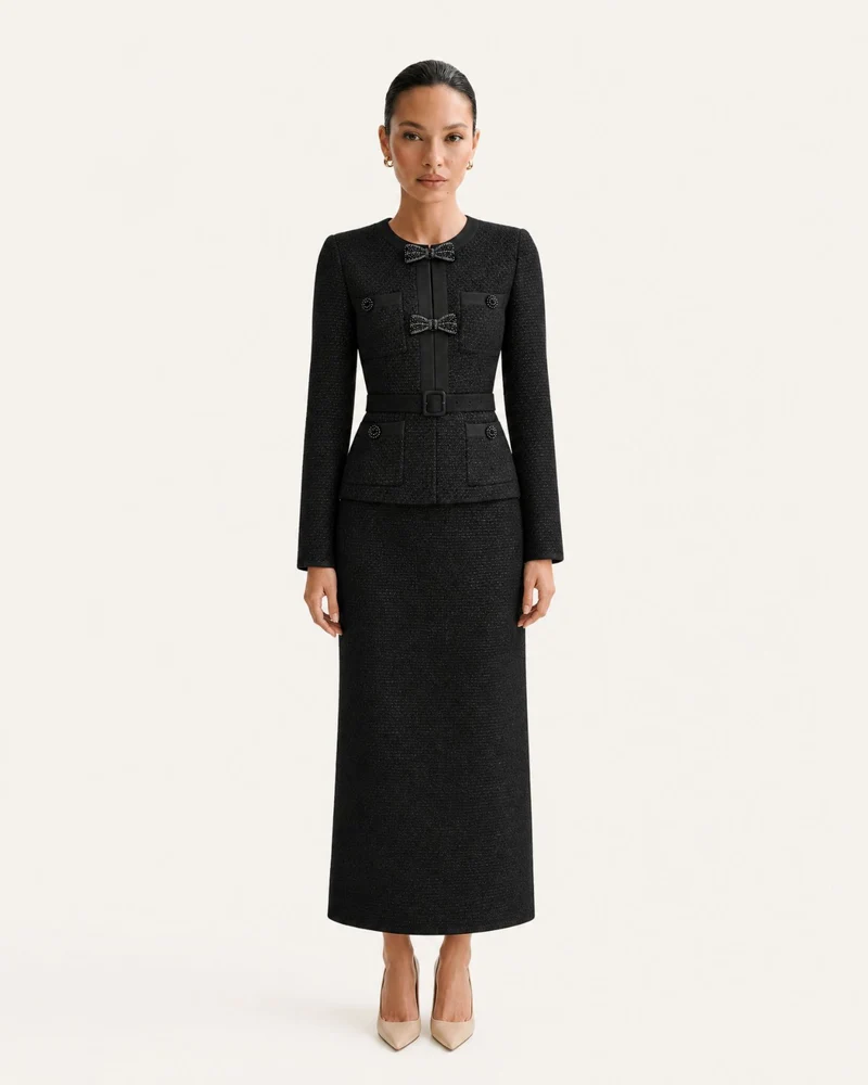 Mary Beaded Belt Slimming Top Knitwear + Skirt