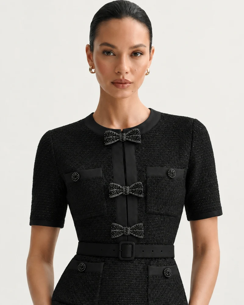 Mary Beaded Belt Slimming Top Knitwear + Skirt