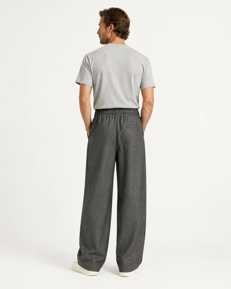 Pleated Barrel-Leg Straight Trousers