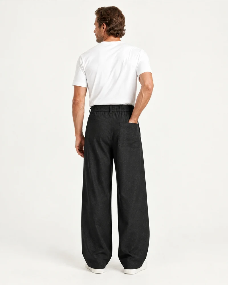 Pleated Barrel-Leg Straight Trousers