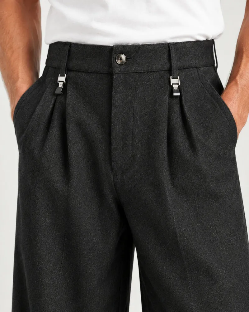 Pleated Barrel-Leg Straight Trousers