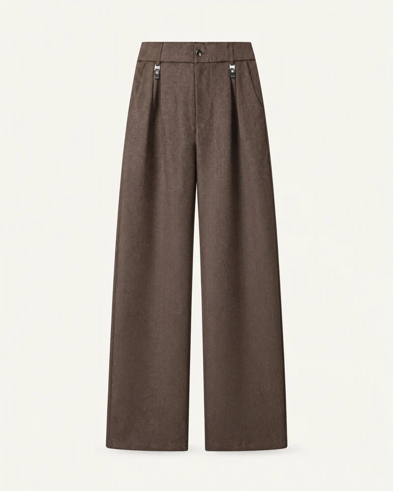Pleated Barrel-Leg Straight Trousers