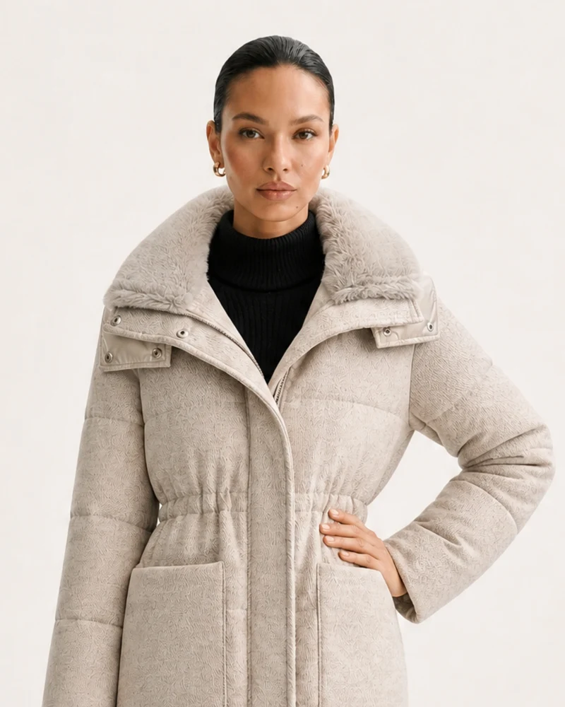 High-End Hooded Cashmere Down Jacket with Mink Collar