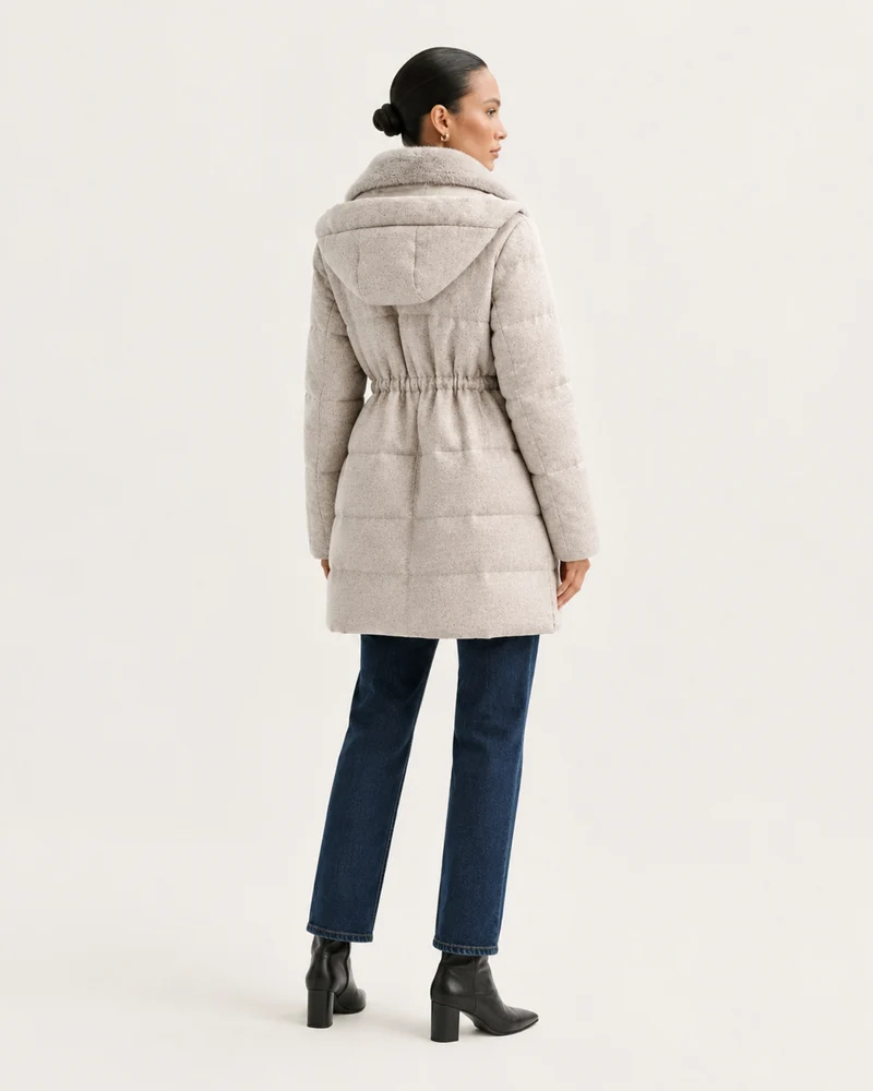 High-End Hooded Cashmere Down Jacket with Mink Collar