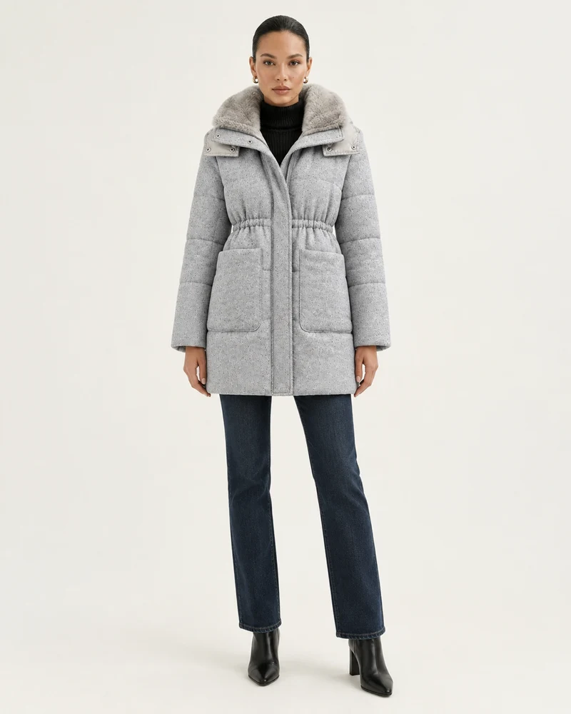 High-End Hooded Cashmere Down Jacket with Mink Collar