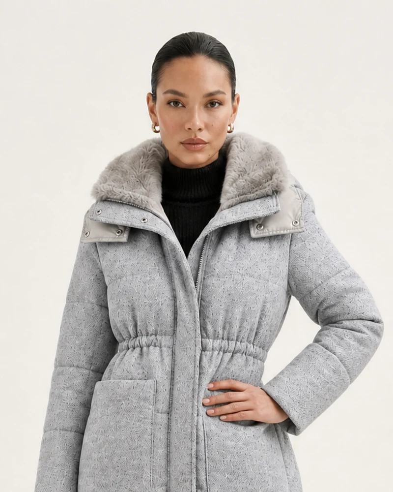 High-End Hooded Cashmere Down Jacket with Mink Collar