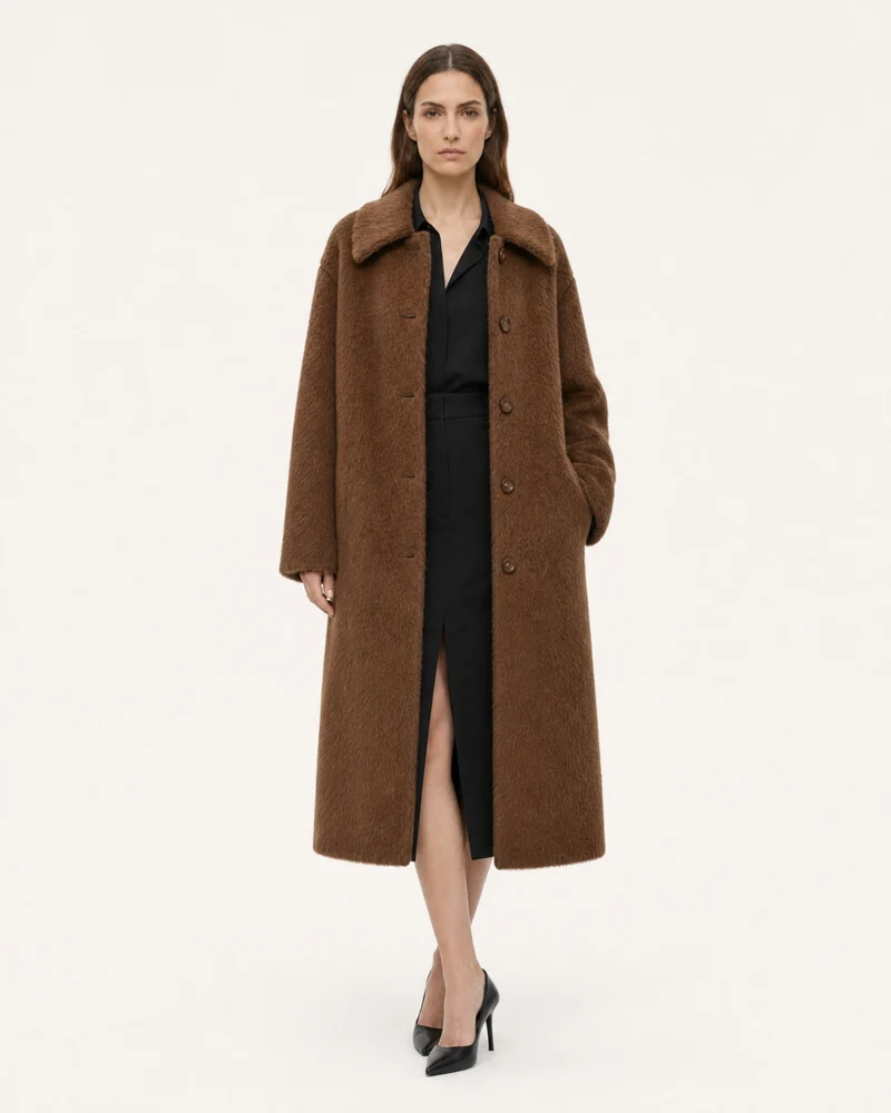 Relaxed Fit Mid-Length Suri Alpaca Coat