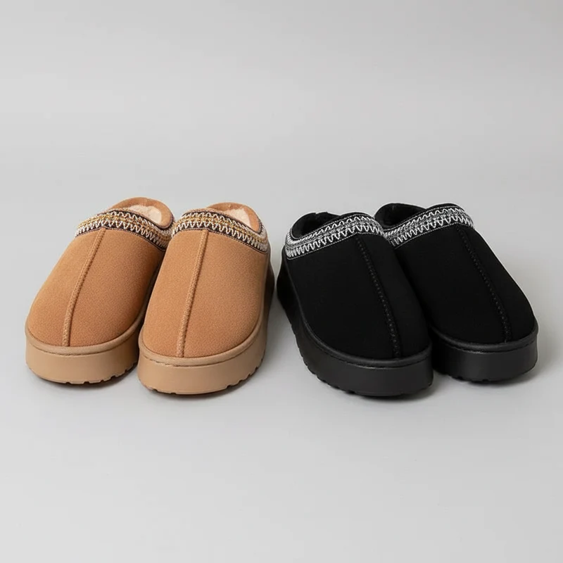 Damen-Winterpantoffeln mit Stickerei, Plüschfutter und rutschfester Sohle