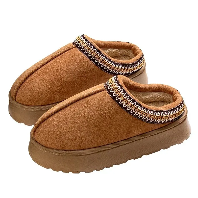 Damen-Winterpantoffeln mit Stickerei, Plüschfutter und rutschfester Sohle