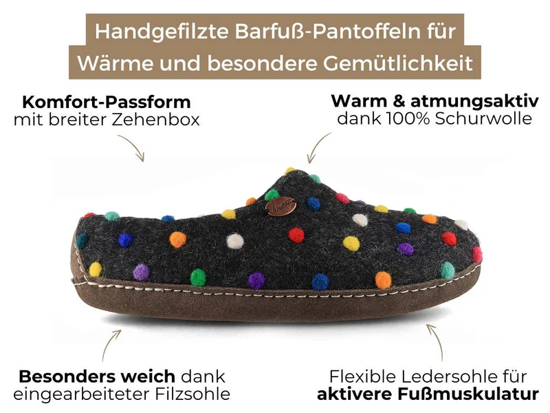 Barfuß-Hausschuh Footprint, graphit/ gepunktet