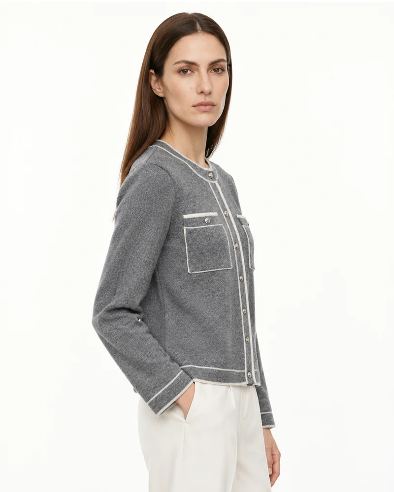 Cashmere Gray Colorblock Knit Cardigan