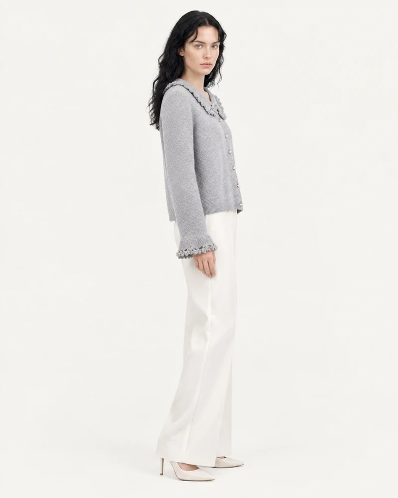 Cashmere Crochet Collar Sweater Cardigan