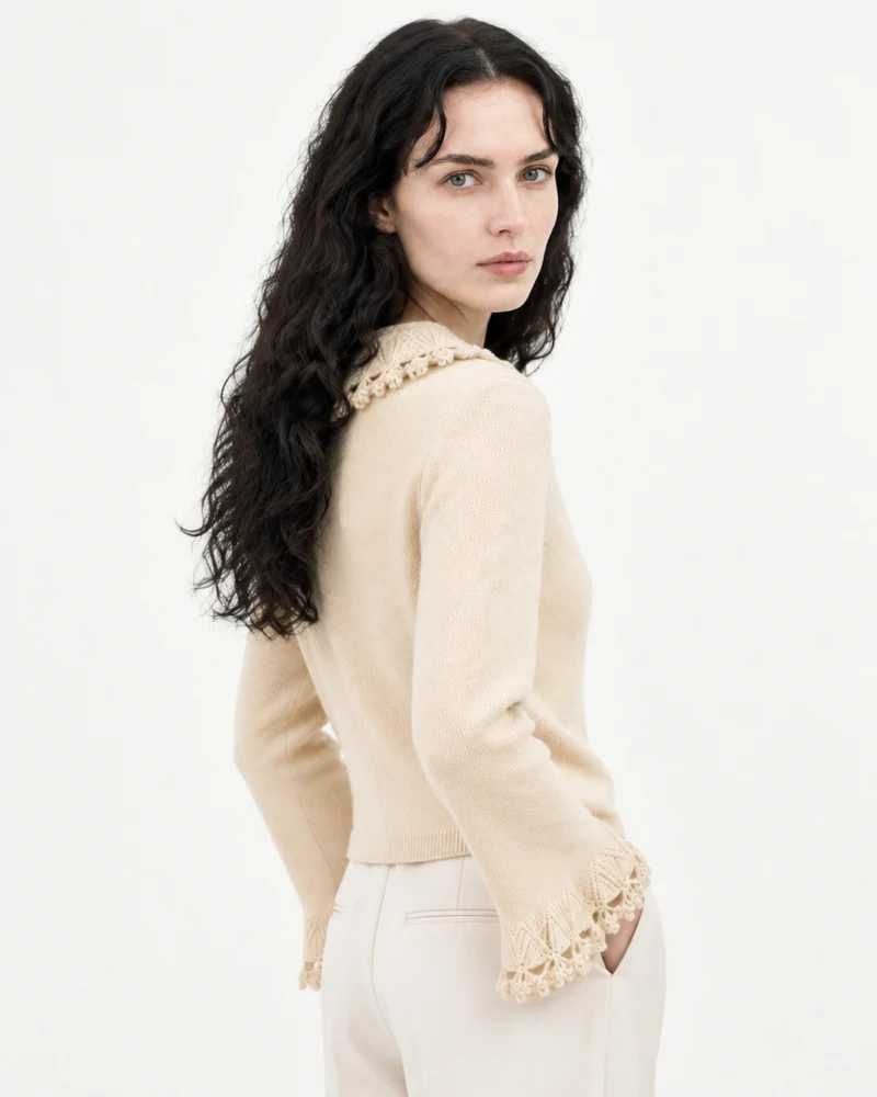 Cashmere Crochet Collar Sweater Cardigan