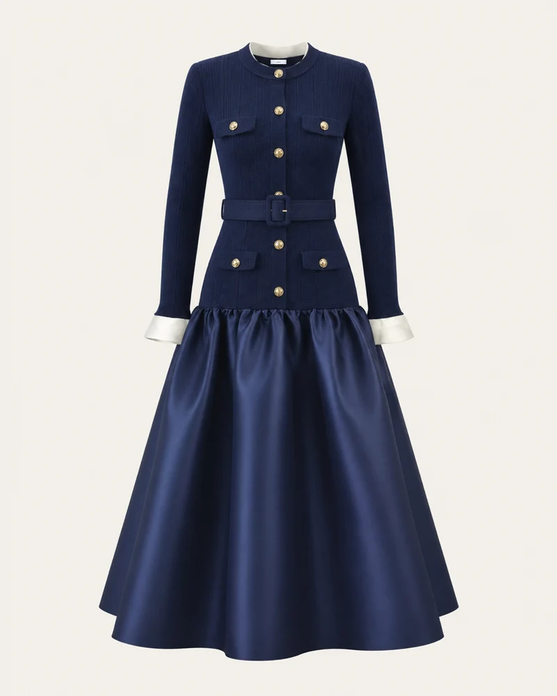 Navy Blue Colorblock Maxi Dress