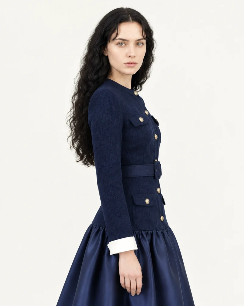 Navy Blue Colorblock Maxi Dress