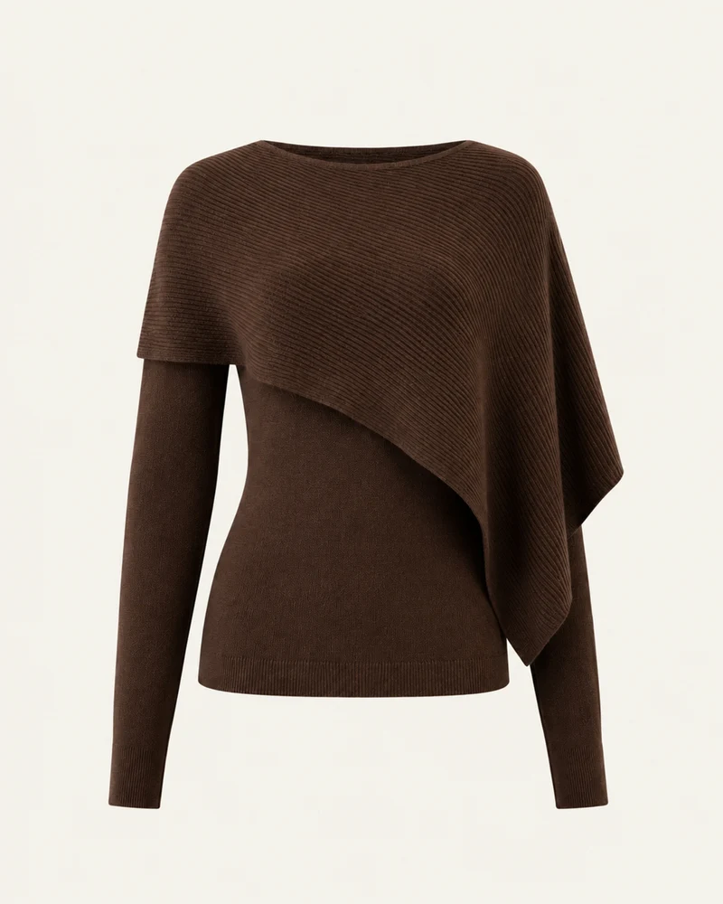 Mina Asymmetrical Draped Knit Shawl Top