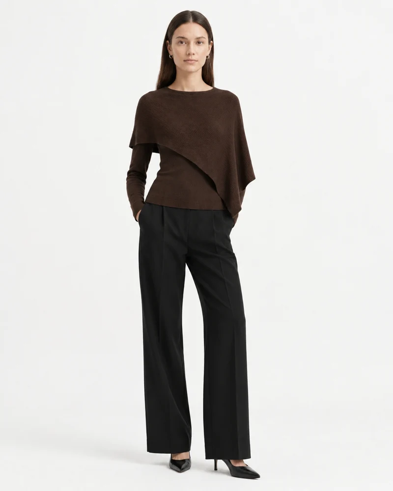 Mina Asymmetrical Draped Knit Shawl Top