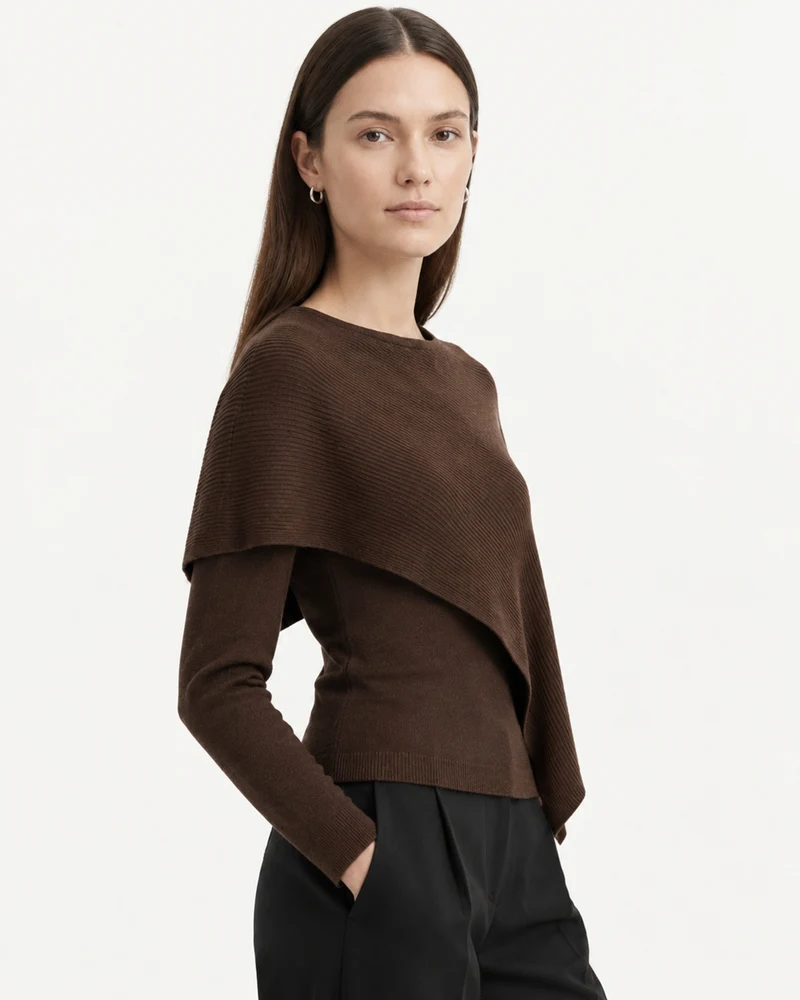 Mina Asymmetrical Draped Knit Shawl Top
