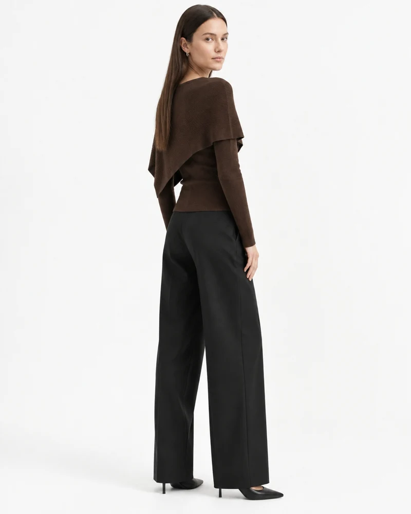 Mina Asymmetrical Draped Knit Shawl Top