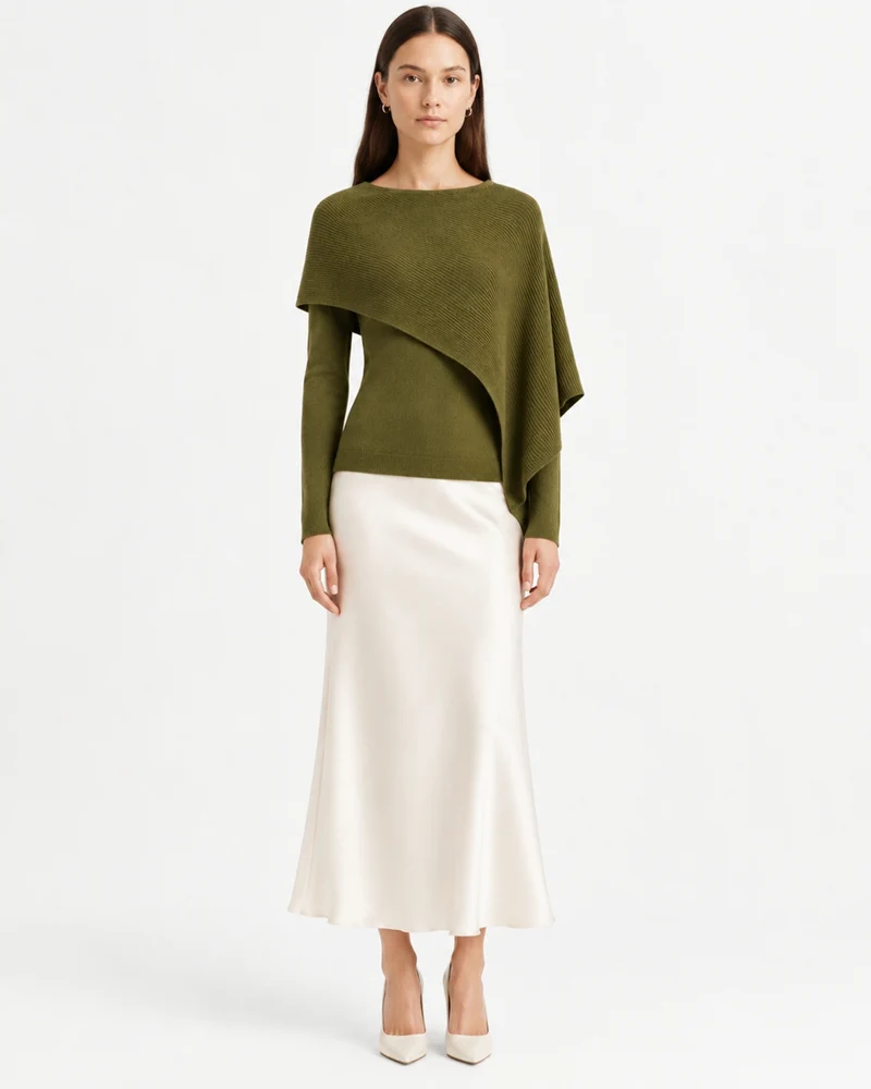 Mina Asymmetrical Draped Knit Shawl Top
