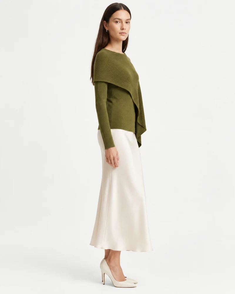 Mina Asymmetrical Draped Knit Shawl Top