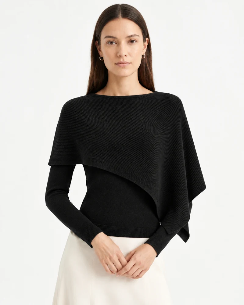 Mina Asymmetrical Draped Knit Shawl Top