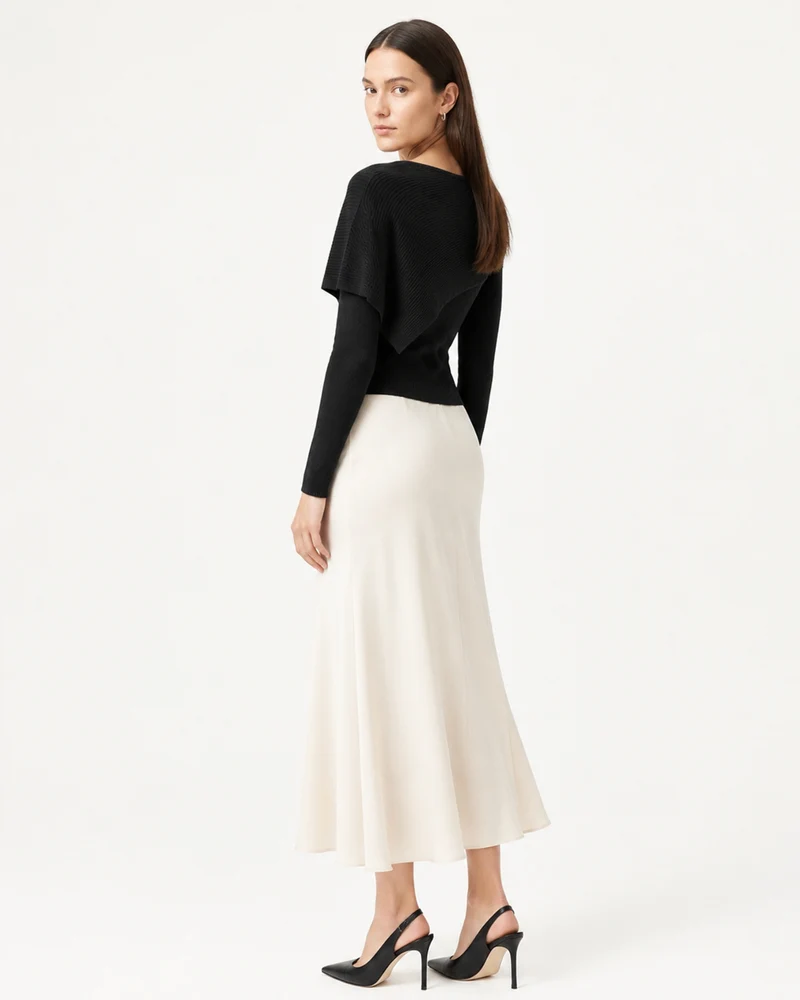 Mina Asymmetrical Draped Knit Shawl Top