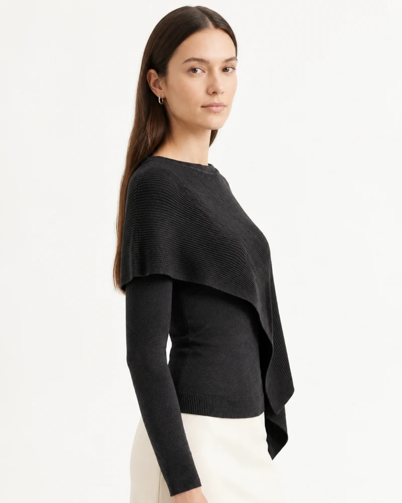 Mina Asymmetrical Draped Knit Shawl Top