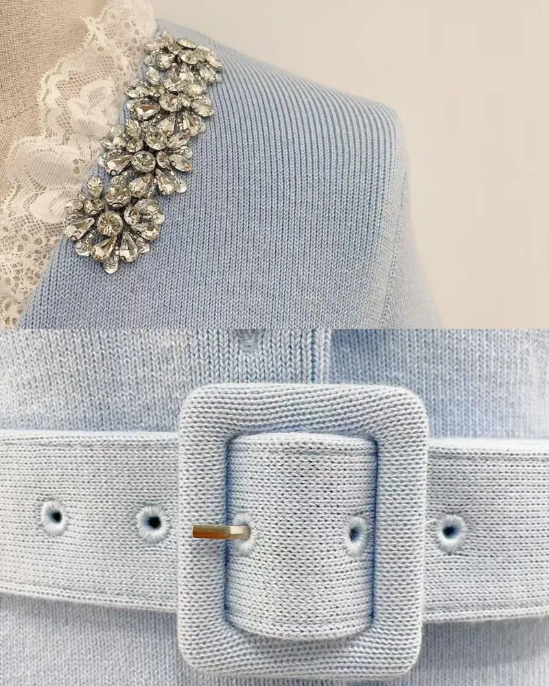 Rhinestone Embellished Lace Trim Cardigan