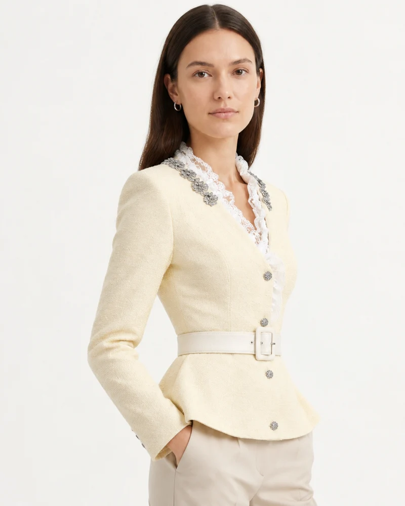 Rhinestone Embellished Lace Trim Cardigan