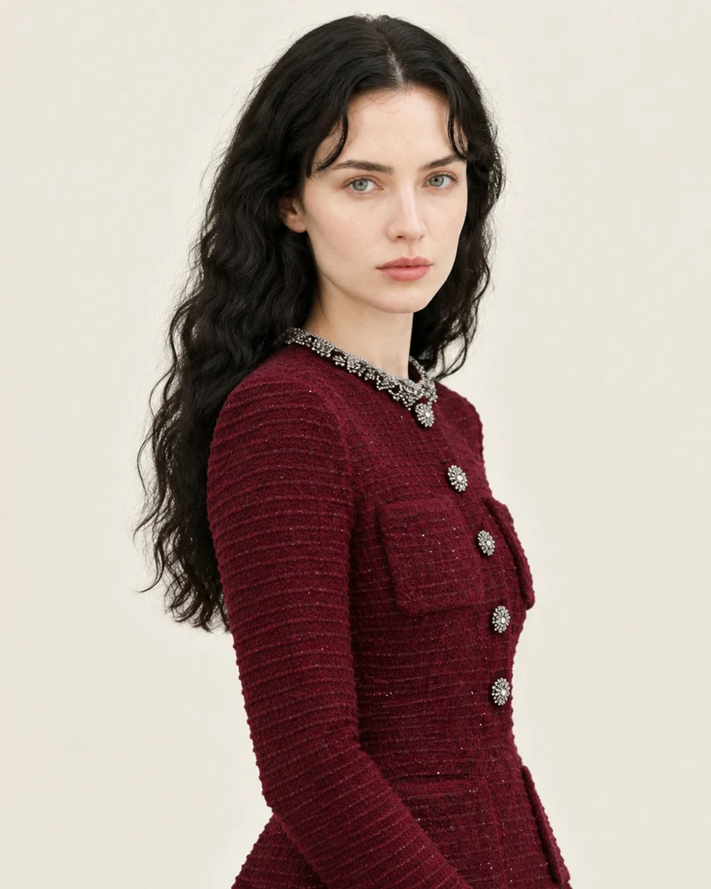 Burgundy Long-Sleeve Knit Mini Dress
