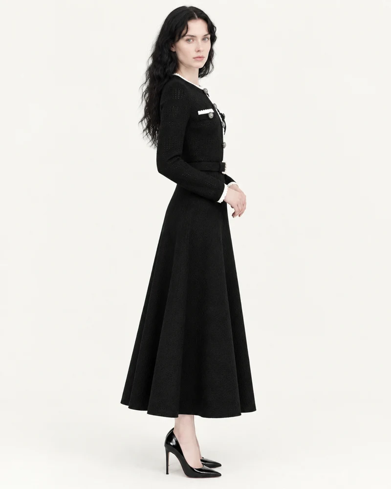 Celia Long-Sleeve Belted Cutout Dress
