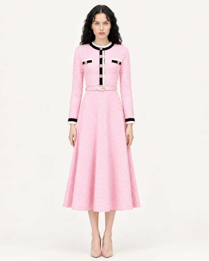 Celia Long-Sleeve Belted Cutout Dress