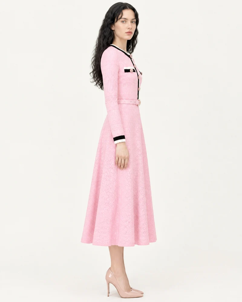 Celia Long-Sleeve Belted Cutout Dress