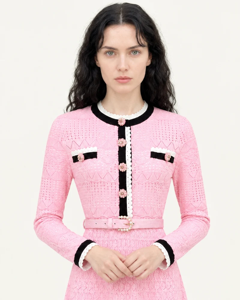 Celia Long-Sleeve Belted Cutout Dress