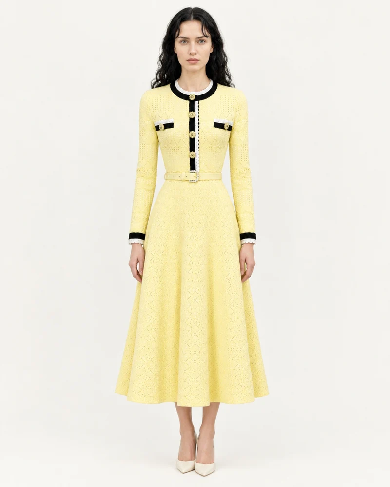 Celia Long-Sleeve Belted Cutout Dress
