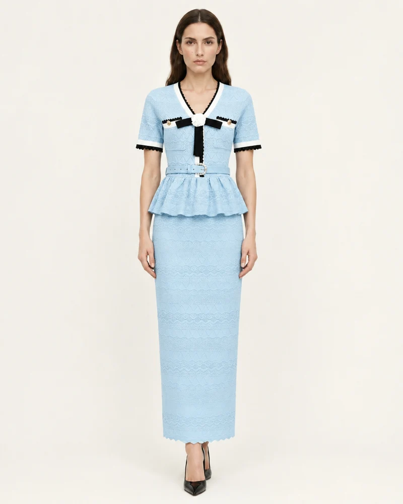 Diva Slim-Fit Knit Crewneck Set Top & Skirt