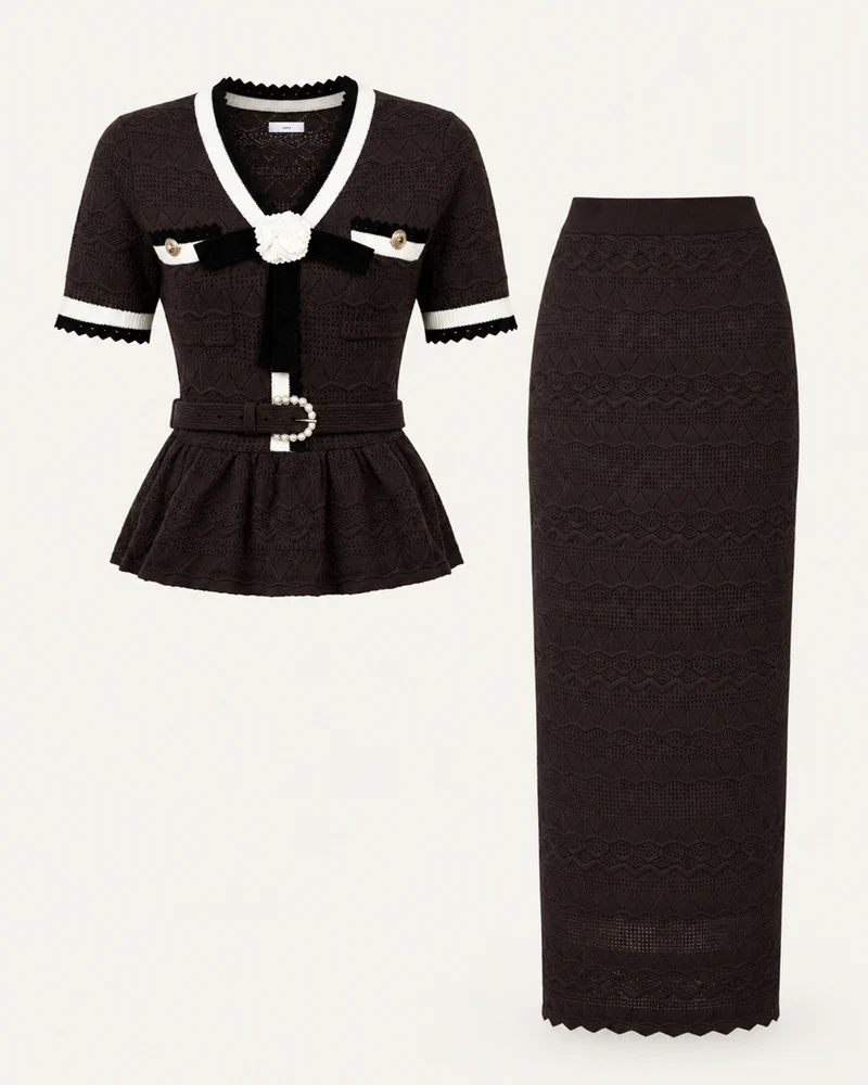 Diva Slim-Fit Knit Crewneck Set Top & Skirt