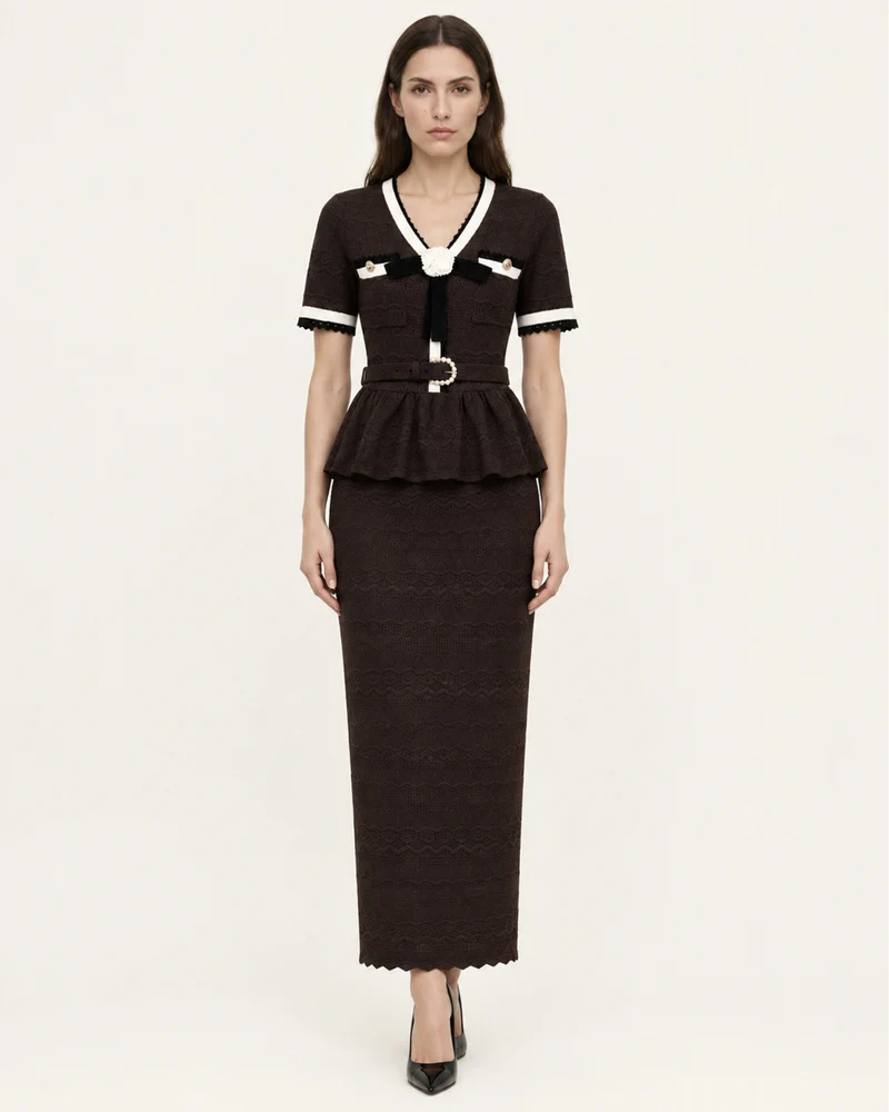 Diva Slim-Fit Knit Crewneck Set Top & Skirt