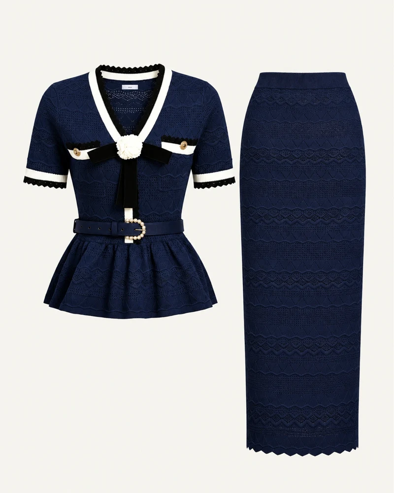 Diva Slim-Fit Knit Crewneck Set Top & Skirt