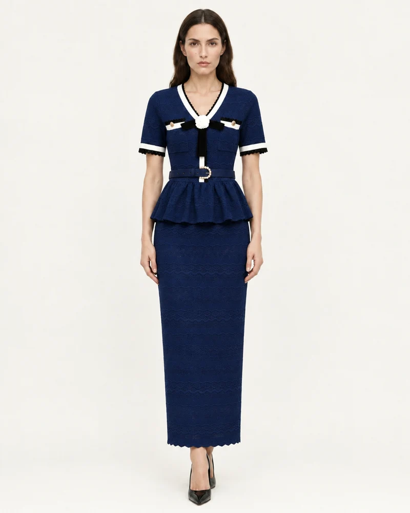 Diva Slim-Fit Knit Crewneck Set Top & Skirt