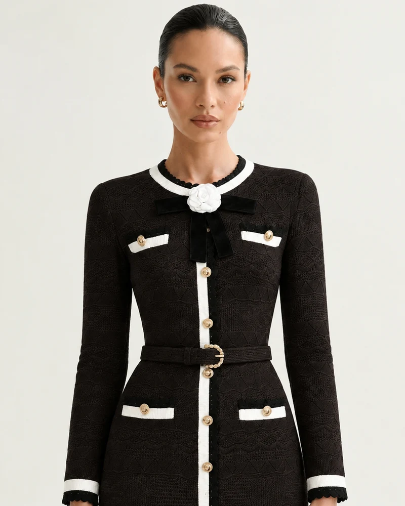 Diva Slim-Fit Floral Knit Crewneck Dress