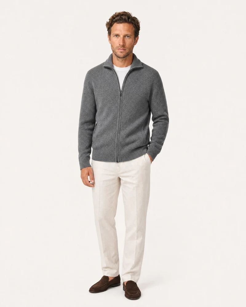 London Cashmere Knit Zip-Up Cardigan