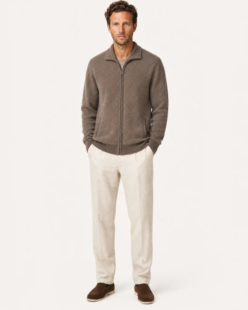 London Cashmere Knit Zip-Up Cardigan