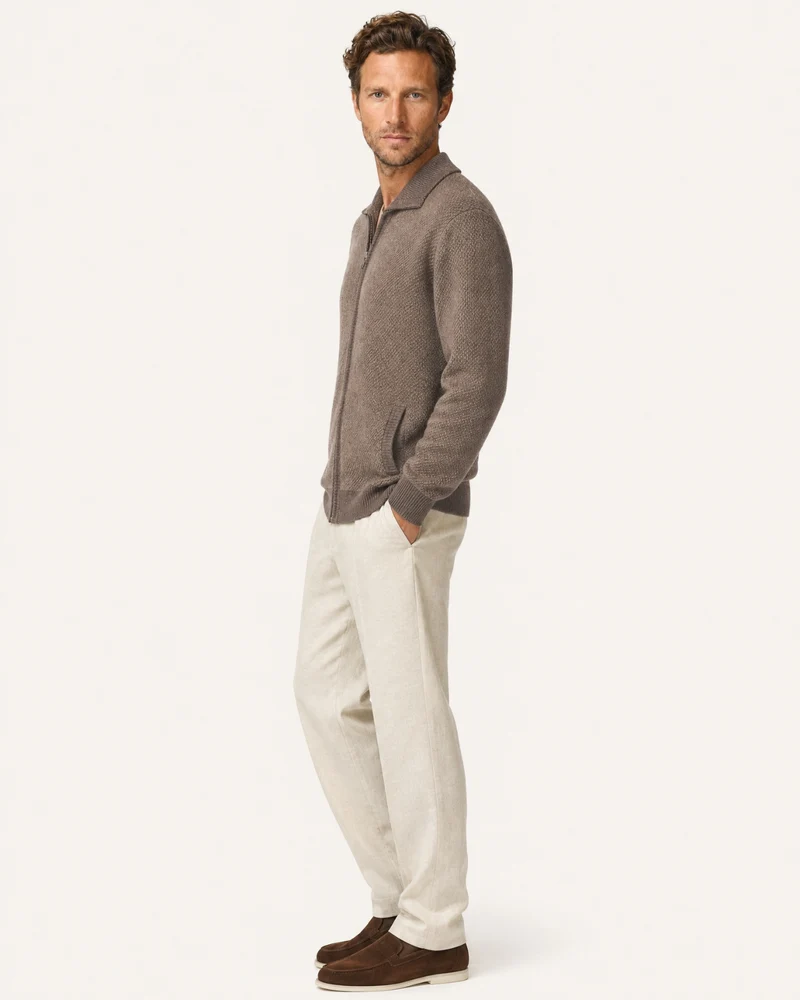 London Cashmere Knit Zip-Up Cardigan