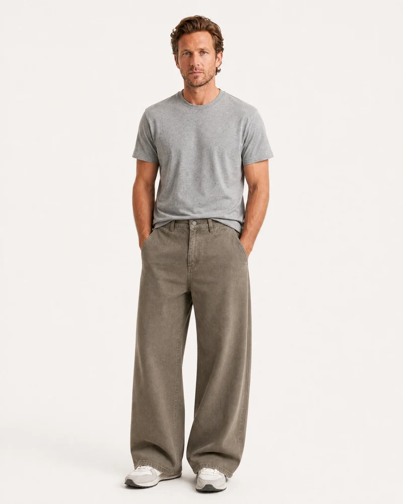 Retro Cotton Twill Relaxed Straight Pants