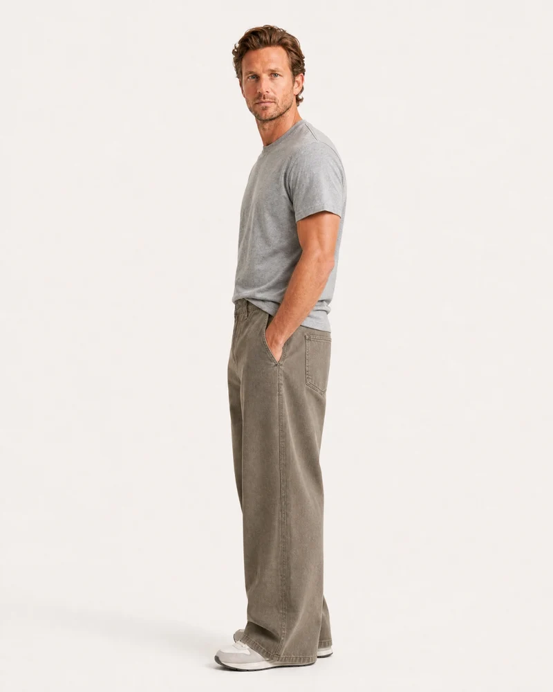 Retro Cotton Twill Relaxed Straight Pants