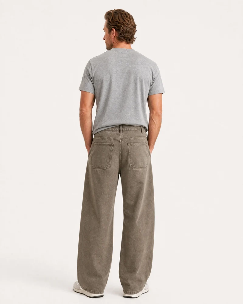 Retro Cotton Twill Relaxed Straight Pants