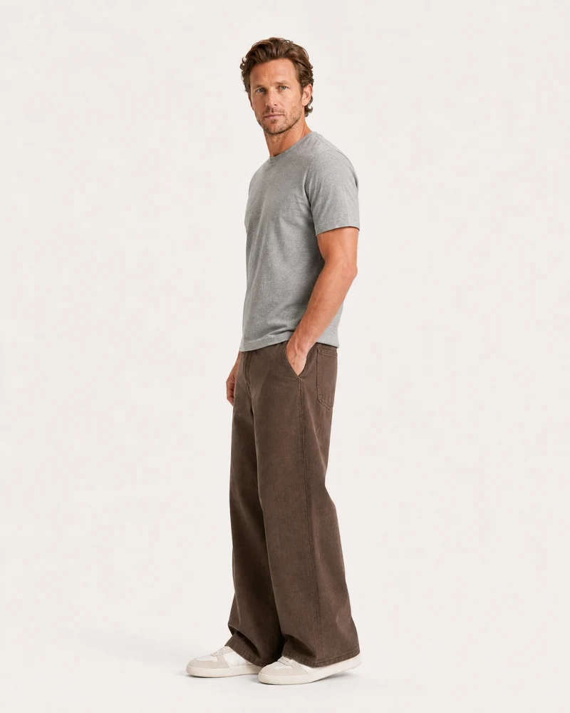 Retro Cotton Twill Relaxed Straight Pants
