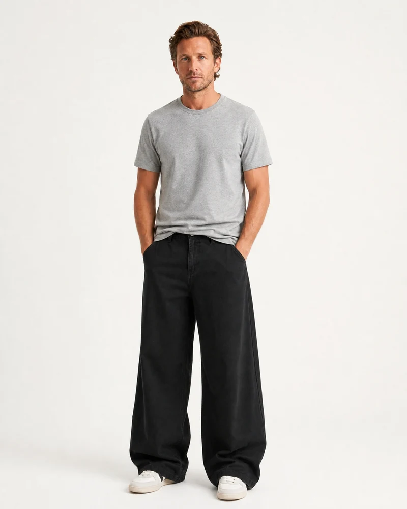 Retro Cotton Twill Relaxed Straight Pants